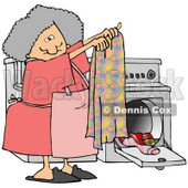Clipart Illustration of a Gray Haired Woman Holding Up A Clean Towel In Front Of A Washer And Dryer While Doing Laundry © djart #33922