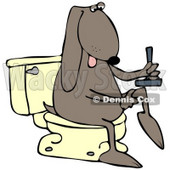 Clipart Illustration of a Brown Dog Shaving His Legs And Knees While Sitting On A Toilet In A Bathroom © djart #34149