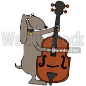 Clipart Illustration of a Musical Brown Dog Playing A Bass Fiddle © djart #34151