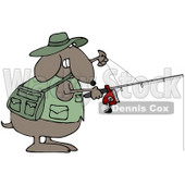 Clipart Illustration of a Sporty Brown Dog In A Vest, Holding A Fishing Pole © djart #35558