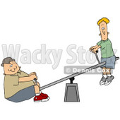 Clipart Illustration of a Confused Thin Boy Up On A Teeter Totter, A Chubby Boy On The Other End © djart #36391