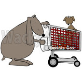 Clipart Illustration of a Dog Reading A Shopping List With Its Pup In A Cart © djart #36996