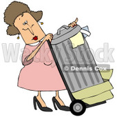 Clipart Illustration of a Woman In Pink, Rolling Trash Out To The Curb © djart #37010