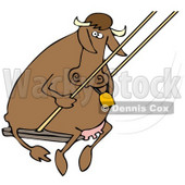 Clipart Illustration of a Playful Brown Cow Swinging © djart #39761