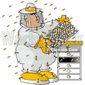 Male Beekeeper Checking a Honeybee Apiary (Bee Hives) Clipart © djart #4131