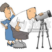 Woman Standing Beside Her Husband, the Astronomer, Looking Through a Telescope Clipart © djart #4133
