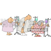 Ill Male and Female Patients Hooked up to IVs and Walking Around in a Hospital Clipart © djart #4136