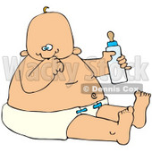 Clipart Illustration of a Baby Boy In A Diaper, Holding A Bottle Of Formula © djart #41829