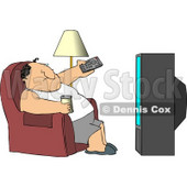 Man Sitting On a Couch, Channel Surfing the TV, and Drinking Beer Clipart © djart #4187