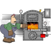 Man Opening the Door of a Hot Boiler with Valves Clipart © djart #4193
