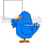 Big Blue Bird Holding a Blank Sign Clipart © djart #4201