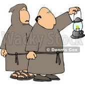 Monks Wearing Robes and Holding a Lit Lantern at Night Clipart © djart #4215