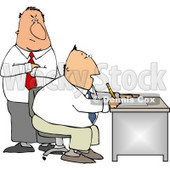 Boss Looking Over Employee's Shoulder as He Works at His Desk in His Office Clipart © djart #4234