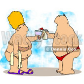 Obese Husband and Wife Vacationing at the Beach Clipart Illustration  © djart #4235