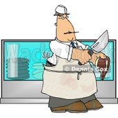 Butcher Holding a Cow Meat Steak and a Knife Clipart © djart #4247