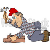 Male Carpenter Hammering a Nail Through Wood Beams Clipart © djart #4273