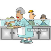 Cafeteria Lady Preparing Plates of Food for School Children Waiting In Line Clipart © djart #4278