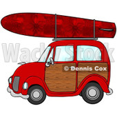 Royalty-Free (RF) Clipart Illustration of a Red Woody Car With A Red Starry Surfboard On The Roof © djart #432133