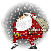 Royalty-Free (RF) Clipart Illustration of Santa Walking In The Snow With One Arm Carrying A Sack Over His Shoulder © djart #434249