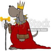 Dog Wearing King's Crown, Royal Red Robe, and Holding a Gold Milk-Bone Staff Clipart © djart #4358