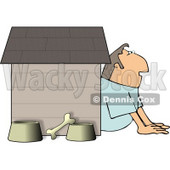 Husband In Trouble with His Wife, Sitting Outside of a Doghouse with a Bone and Food & Water Bowls Clipart © djart #4361