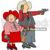 Cowboy and Cowgirl Couple Target Practicing with Pistols and a Rifle Clipart © djart #4387