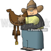 Cowboy Carrying a Brown Leather Horse Saddle Clipart © djart #4388