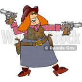 Happy Redhead Cowgirl Target Practicing with Two Pistols Clipart © djart #4401