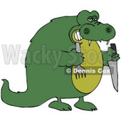 Clipart Illustration of a Hungry Green Crocodile Holding A Knife And Fork © djart #44175