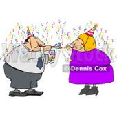 Happy New Year Business Couple Partying with Wine, Streamers, and Blowers Clipart © djart #4434