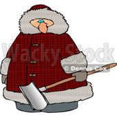 Overweight Man Wearing a Big Winter Coat and Holding a Snow Shovel Clipart © djart #4438