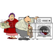 Overweight Man and Woman Washing Clothes Together On Laundry Day Clipart © djart #4446