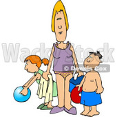 Single Parent Trying to Have Fun at the Beach with Her Children Clipart © djart #4465