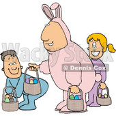 Single Father Wearing an Easter Bunny Costume and Participating in an Easter Egg Hunt with His Son & Daughter Clipart © djart #4487