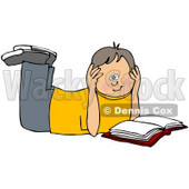 Clipart Illustration of a Boy Laying On His Belly And Reading A Book, Resting His Head In His Hands © djart #45026