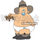 Clipart Illustration of a Chubby Cowboy Baby In Boots, A Hat And Diaper, Holding A Toy © djart #45028