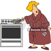 Overweight Woman Cooking Eggs In a Skillet On a Stove Clipart © djart #4505