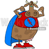 Strong Superhero Cow Wearing a Cape and Flexing Arm Muscles Clipart © djart #4516