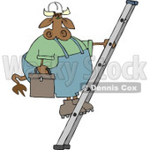 Repairman Cow Climbing Up a Ladder with a Toolbox Clipart © djart #4520