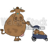 Mom Cow Pushing Her Calf in a Baby Stroller Clipart © djart #4524