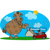 Cow Mowing Lawn On a Hot Summer Day Clipart © djart #4531