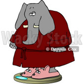 Anthropomorphic Elephant Wearing Bathrobe and Mouse Slippers While Weighting In On a Scale Clipart © djart #4558