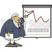 Anthropomorphic Sheep Business Person Pointing at a Graph Which Demonstrates a Drop Clipart © djart #4566