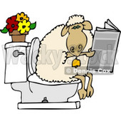 Anthropomorphic Sheep Going Poop In a Human Toilet and is Reading a Newspaper Clipart © djart #4582