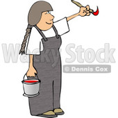 Young Girl Artist Painting with a Paintbrush and Bucket of Red Paint Clipart © djart #4624