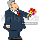 Dressed Up Elderly Man Holding a Bouquet of Flowers For His Blind Date Clipart © djart #4691