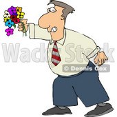Man Holding a Colorful Bouquet of Flowers with a Grin On His Face Clipart © djart #4694