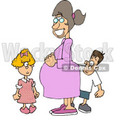 Happy Pregnant Mother Standing with Her Daughter and Son Clipart © djart #4708