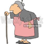 Female Senior Citizen Wearing an Apron and Using a Walking Stick Clipart © djart #4753