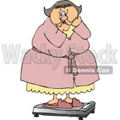 Clipart Chubby Woman Standing In Shock On The Scale - Royalty Free Illustration © djart #4768